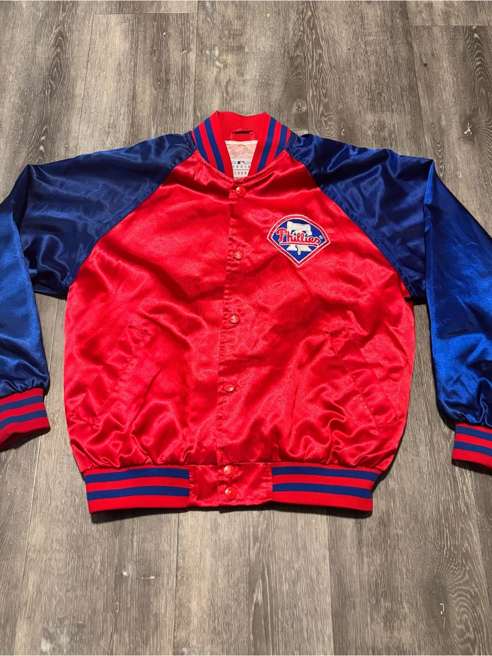 MLB Kids Red and Blue Satin Team Jacket with Phillies Patch